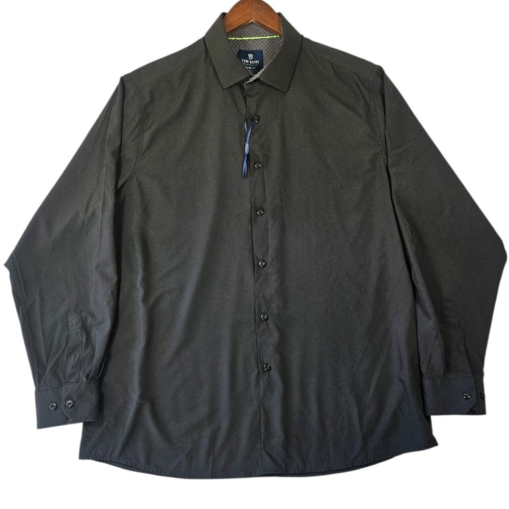Tom Baine Performance Slim Fit Shirt Black 4-Way‎ Stretch Wrinkle Free XXL NWOT